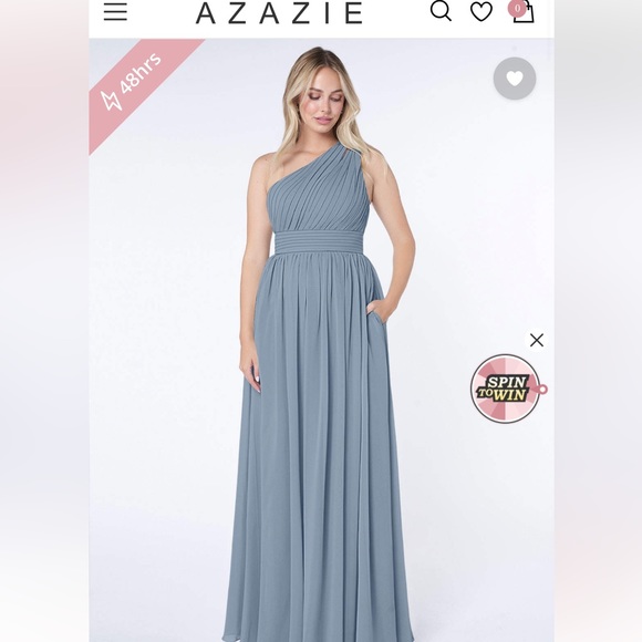 Azazie Dusty Blue one shoulder bridesmaid dress size 6/ Altered for 5’5 - Picture 1 of 2